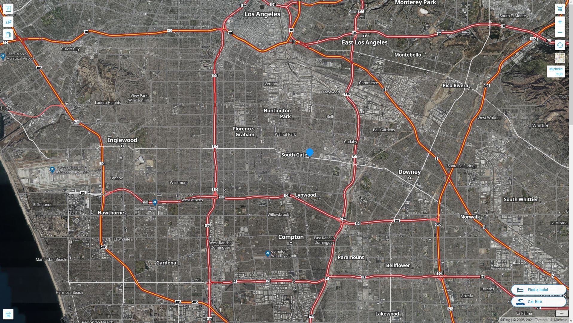 South Gate California Highway and Road Map with Satellite View
